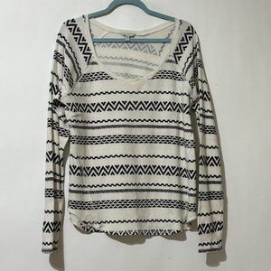 Lucky Brand size XXL ivory black print long sleeve thermal top FLAW